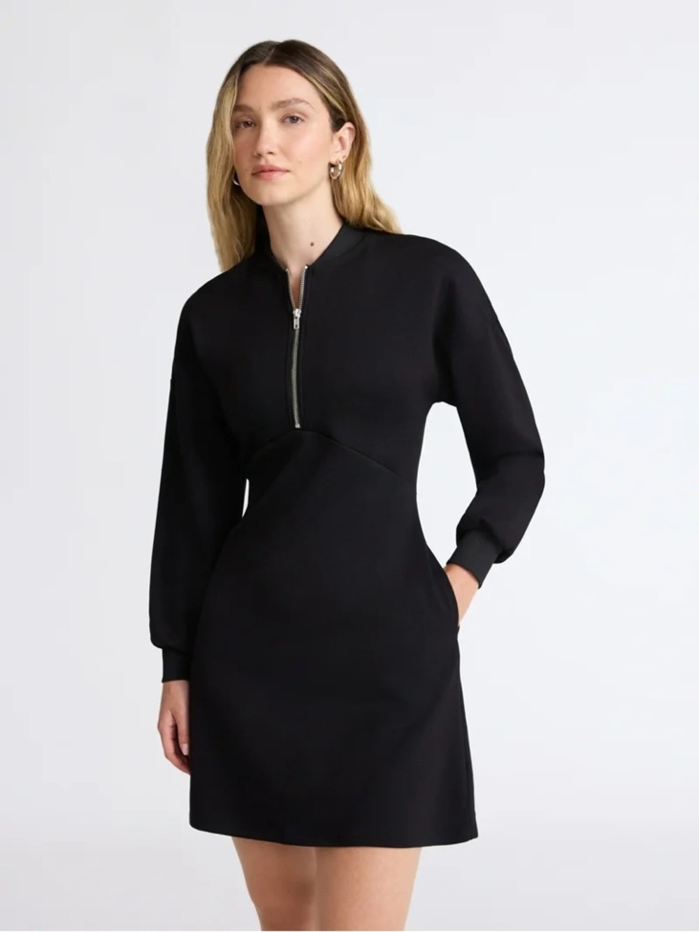 Long-Sleeve Black Zip-Front Women's Dress